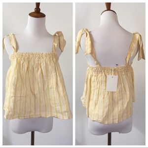 ‼️SOLD‼️Joie Yellow Striped Tie Shoulder Top
